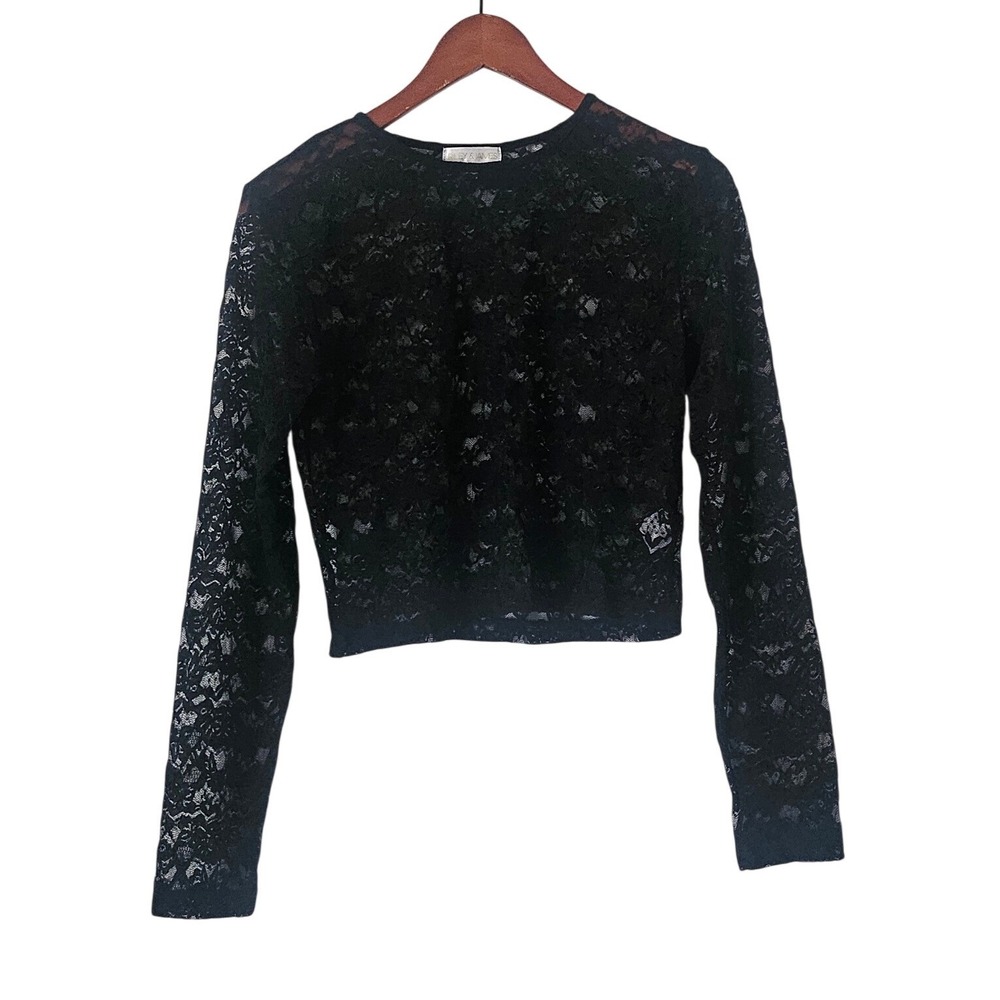 Riley & James Black Lace Sheer Crop Top XL Fairy Grunge Romantic Goth